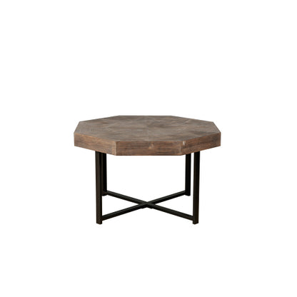 30 Inch Octagonal Patchwork Coffee Table, Antique Brown