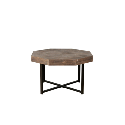 30 Inch Octagonal Patchwork Coffee Table, Antique Brown
