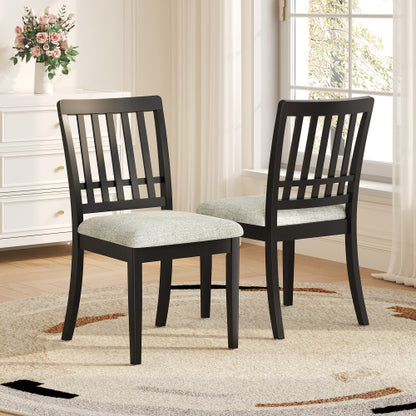 2-Piece Modern Dining Chairs Set of 2, Curved Wood Backrest with Gray Fabric Seat, Rubber Wood and LVL Frame, Black Finish