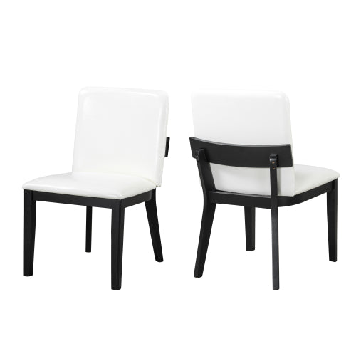 PU Leather Upholstered Rubberwood Dining Chairs, Set of 2, White/Black