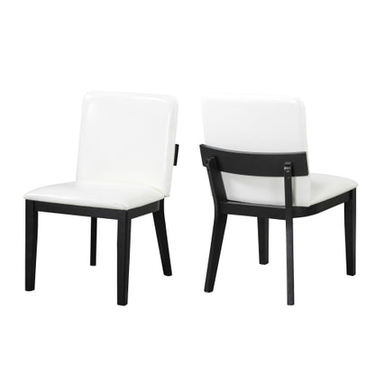 PU Leather Upholstered Rubberwood Dining Chairs, Set of 2, White/Black