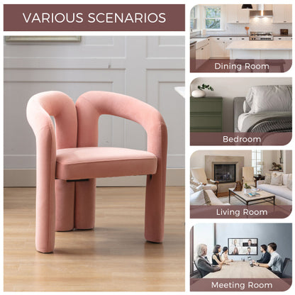 Velvet Upholstered Barrel Dining Armchairs, Set of 2, Pink