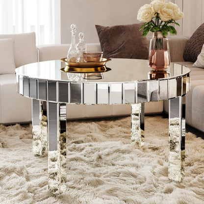 31.5 Inch Round Fluted Mirror Coffee Table