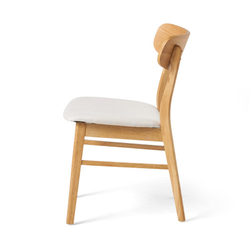 Set of 2 Minimalist Light Beige Fabric Dining Chairs, Natural Oak Finish Solid Rubberwood Legs
