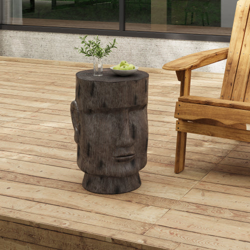 Outdoor Side Table,Easter Island Moai Statue Pedestal End Table Stool,For Home Patio Deck Sunroom Garden Balcony Yard Lawn,Light Grey Color