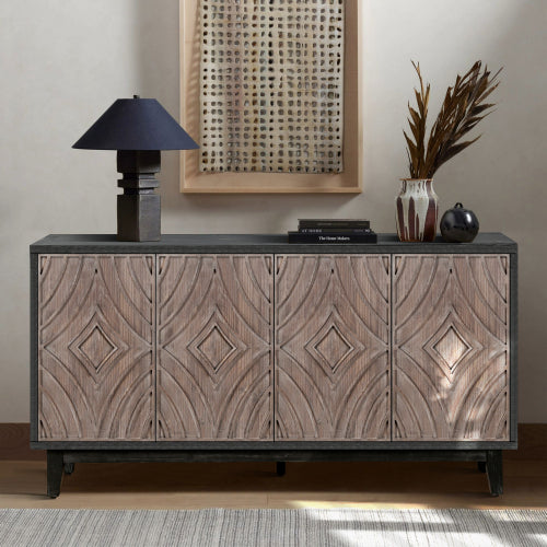 60 Inch American Country Retro Sideboard Four Convex Pattern Door Solid Wood Household Living Room Entrance Storage Cabinet