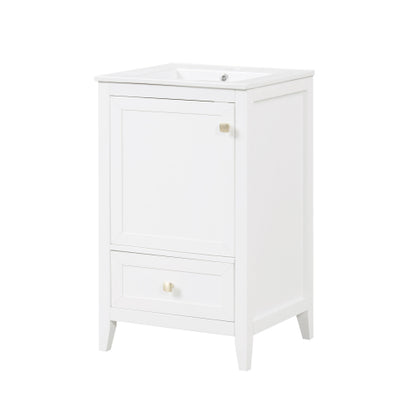 20" Bathroom Vanity with Sink, Bathroom Cabinet with Soft Closing Door, Storage Rack and A Drawer, White