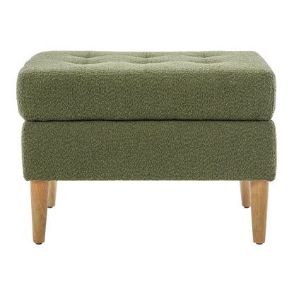 Olive Green Boucle Upholstered Ottoman, Tufted Footrest with Solid Rubber Wood Legs, 350 LBS Weight Capacity