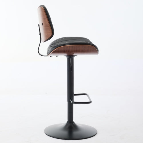 Walnut Bentwood Bar Stools Mid Century Modern Adjustable Counter Height Black Leather Upholstered 360¡ãSwivel Bar Chairs for Kitchen Island/Dining Room/Cafe, 1 chair/1carton,Black