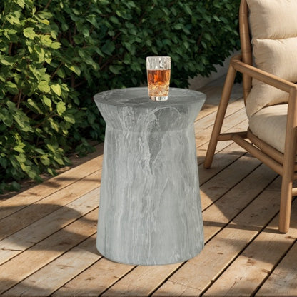 Cement Outdoor End Tables for Patio, GardenAccent Table Faux Terrazzo Accent Table, Modern Small Round Side Tablefor Outside, Tree Stump Garden Stool DrumTable indoor and Outdoor