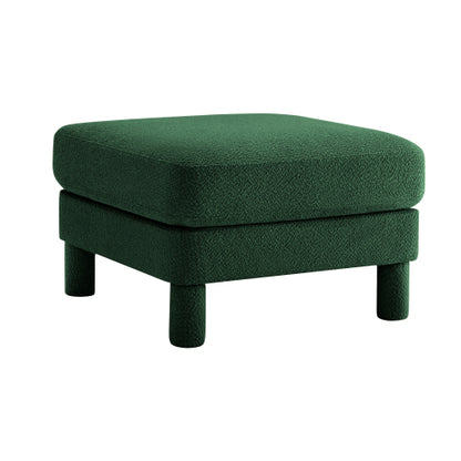 Modern Ottoman Polyester Green Upholstered Accent Ottoman with Boucle Fabric and Wooden Frame