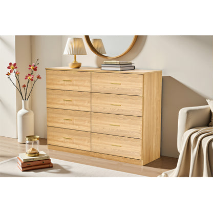 Modern Natural 8-Drawer Dresser for Bedroom - Ample Storage Wide Chest of Drawers, Sturdy & Safe