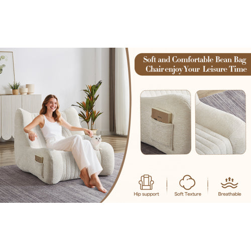 Adult Oversized Chenille Bean Bag Chair with Armrests, Floor Lazy Sofa