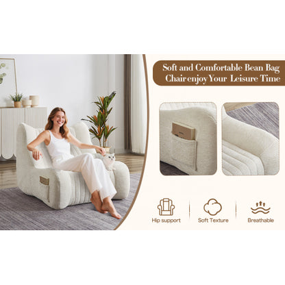 Adult Oversized Chenille Bean Bag Chair with Armrests, Floor Lazy Sofa