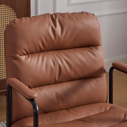 Office Chair,Mid Back Home Office Desk Task Chair with Wheels and Arms Ergonomic PU Leather Computer Rolling Swivel Chair with Padded Armrest,The back of the chair can recline 40°(Brown)