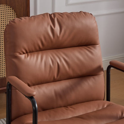 Office Chair,Mid Back Home Office Desk Task Chair with Wheels and Arms Ergonomic PU Leather Computer Rolling Swivel Chair with Padded Armrest,The back of the chair can recline 40°(Brown)