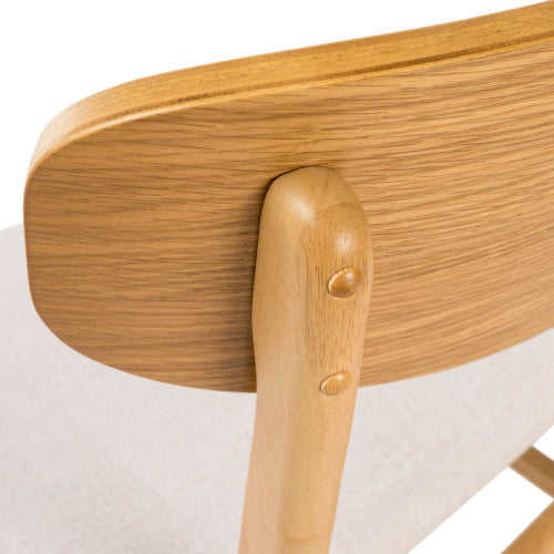 Set of 2 Minimalist Light Beige Fabric Dining Chairs, Natural Oak Finish Solid Rubberwood Legs