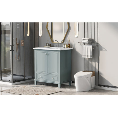 30" Bathroom Vanity with Sink Combo, Multi-functional Bathroom Cabinet with Doors and Drawer, Solid Frame and MDF Board, Green