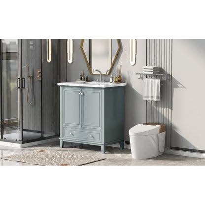30" Bathroom Vanity with Sink Combo, Multi-functional Bathroom Cabinet with Doors and Drawer, Solid Frame and MDF Board, Green