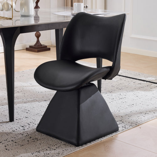 Set of 2 Swivel Dining Chairs, Black Faux Leather High Back Kitchen Chairs, Modern Accent