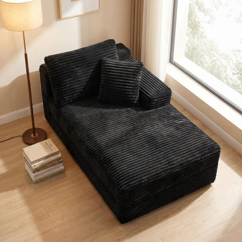 Black Corduroy Leg-Free Floor-Hugging Armless Modular Accent Chair for Living-Room Bedroom