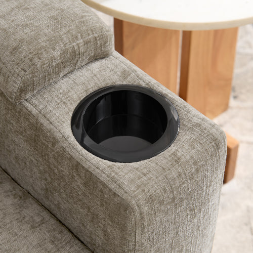 Brown Manual Recliner Single Sofa,USB Port,Cup Holders,Storage Ottoman