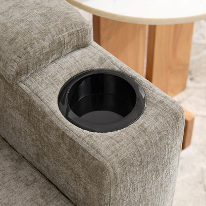 Brown Manual Recliner Single Sofa,USB Port,Cup Holders,Storage Ottoman