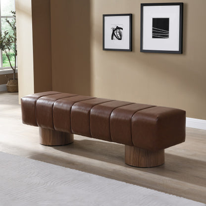 Upholstered Dining Bench for Dining Room, No-Assembly End of Bed Entryway Bench Ottoman for Bedroom Living Room, Brown PU, 300 LBS Weight Capacity