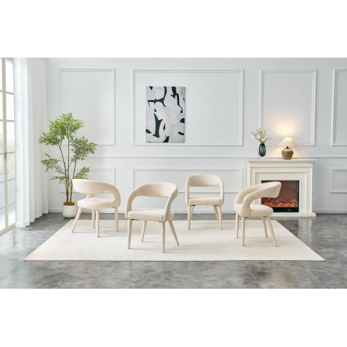 Premium Sherpa Upholstered Dining Chair with Hollow Backrest - Dining Room Chair, Bedroom Vanity Chair, Living Room Accent Chair, Cafe Leisure Chair, Conference Chair (Off White, Set of 2)
