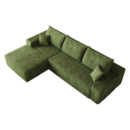 107 inch  Green Plush Corduroy L-Shape Cloud Modular Sectional Sofa, No Assembly