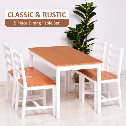 5 Piece Dining Table Set with 4 Chairs, Solid Pine Wood