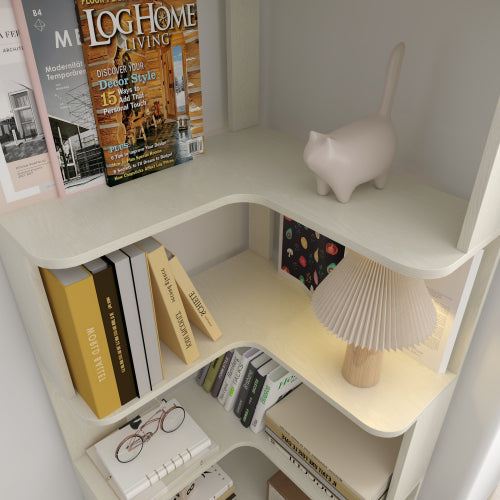 White 6-Tier L-Shaped Corner Bookshelf 21.65¡Á21.65¡Á64.57 Inch, Anti-fall Baffle Hollow Back Home Storage Rack