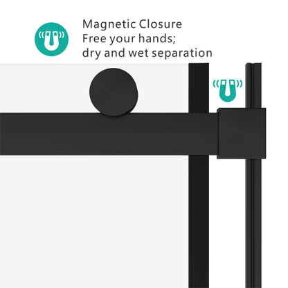 S-RM6076TB 56-60"W x 76"H Sliding Shower Door, 8mm Frameless Glass Shower Door with Matte Black Hardware, Towel Bar and Handle,Drop Shipping available