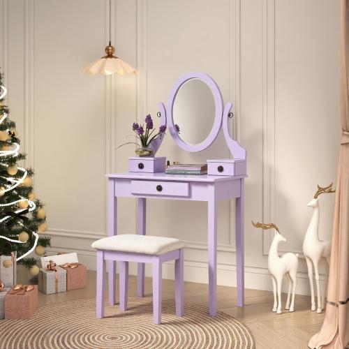 Vanity Table and Stool Set, Purple