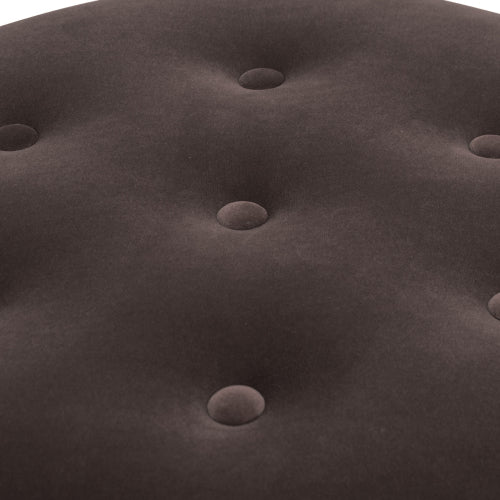 24 inch Round Upholstered Accent Ottoman, Deep Brown Performance Velvet Round Decor Stool