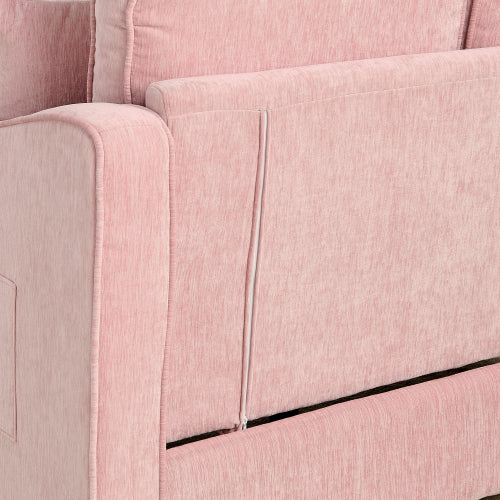 Pink 2-Seater Sofa Chaise, Irregular Armrest, Storage Footrest & 2 Pillows