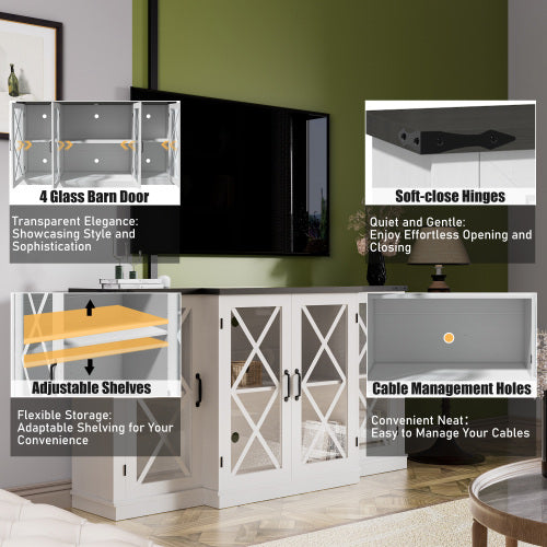63 Inch Farmhouse Barn Door TV Stand with Adjustable Shelves Media Console for TVs Up To 73 Inch