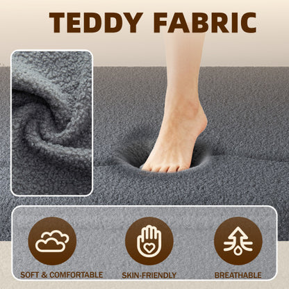 Grey Full-Size Convertible Sherpa-Fleece Floor Sofa-Bed 15 inch  Height with 2 Pillows No-Assembly Folding Mattress for Living-Room Play-Room
