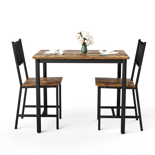 3-Piece Brown & Black Dining Set, Table & 2 Chairs