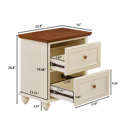 Mid Century Modern Nightstand with Charging Station and 2 Drawers