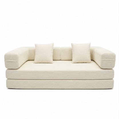 Multi-Purpose Convertible Fine-Striped Corduroy 2-Seater Sofa Bed, Wide-Body Pure Sponge Compression Sofa