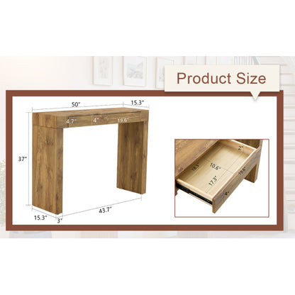 Elegant Natural Wood Grain Bar Table-50 Inches Long, a Practical Choice for Modern Homes.Wood Grain Texture Sticker,Equipped With Two Drawers.Serving As A Bar Table Or A Desk.