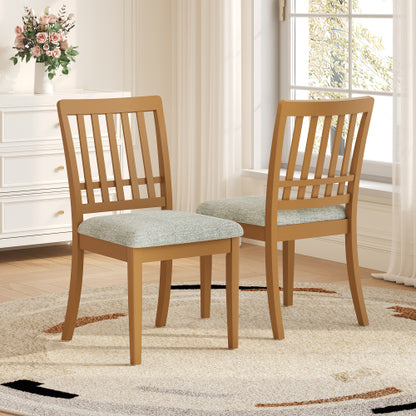 2-Piece Modern Dining Chairs Set of 2, Curved Wood Backrest with Gray Fabric Seat, Rubber Wood and LVL Frame, Light Brown Finish