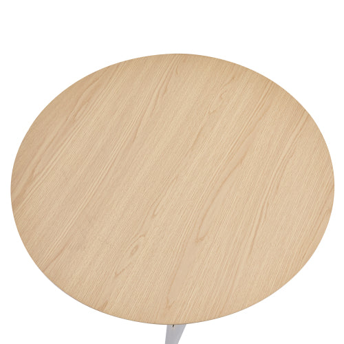 Small Round Dining Table with Silver Metal Legs, Burlywood