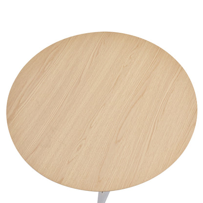 Small Round Dining Table with Silver Metal Legs, Burlywood