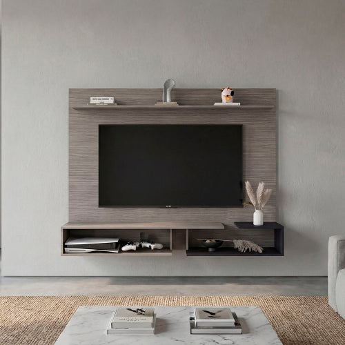 65 Inch Gray Wall Mount Floating TV Panel Modern Multi-Shelf Entertainment Center