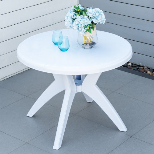 36.25inch   Dia Round Plastic Patio Table with Umbrella Hole, Outdoor Bistro Dining Table, for Bar, Garden, Backyard, Poolside, Yard, White