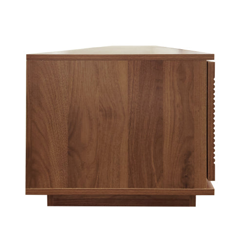 78.7 inch Walnut Sculpted Fluted Full Closed Legless TV Stand Media Console Fits Up To 85 inch TV