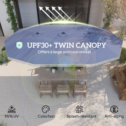 Spacious Extra Large Outdoor Umbrella,Rectangle Patio Umbrella,with Fringe and Crank Handle