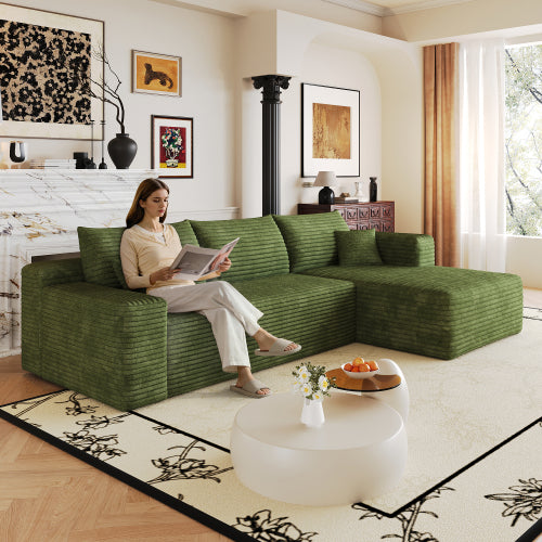 103 inch  Green L-Shape Cloud Deep-Seat Corner Sectional Sofa, No Assembly
